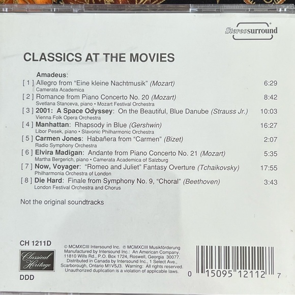 “Classics At The Movies “ Surround Sound CD like new - Picture 4 of 4
